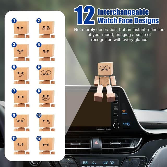 Detalle de nilic Shaking Wooden Man Figurine with 12 Funny Faces – Handmade bobble dashboard ornament