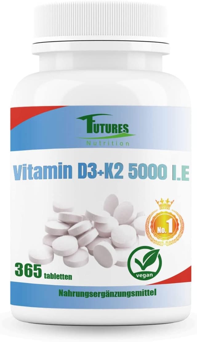 Detalle de FUTURES NUTRITION Vitamin D3 K2 5000 I.E (vegan) – hochdosiert, nur 1 Tablette alle 5 Tage, 365 Tabletten