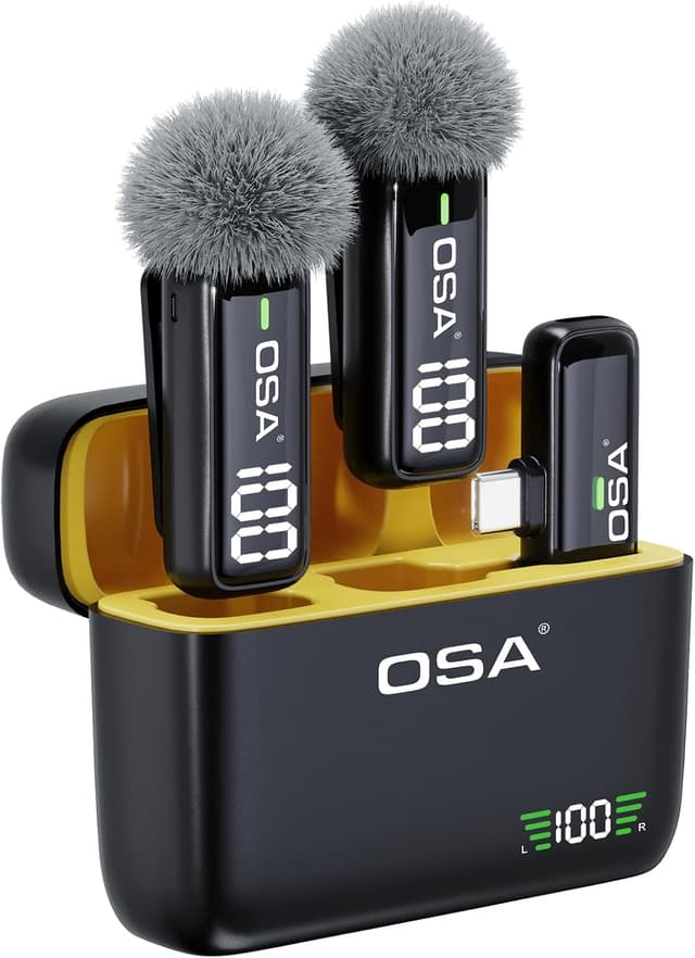 Detalle de OSA Microfono Lavalier Wireless con display batteria e USB‑C per iPhone
