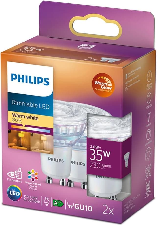 Thumbnail 2 de Philips GU10 Bombilla LED Cristal 35W Luz Blanca Cálida 💡