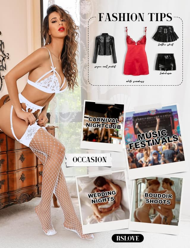 Detalle de RSLOVE Bas autofixants femme en résille avec dentelle antidérapante silicone