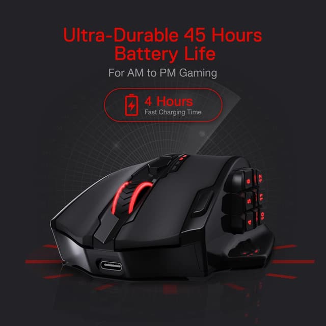 Detalle de Redragon M913 Impact Elite – Mouse da gioco wireless 16.000 DPI con 20 tasti programmabili e doppia modalità 2,4 GHz/USB-C