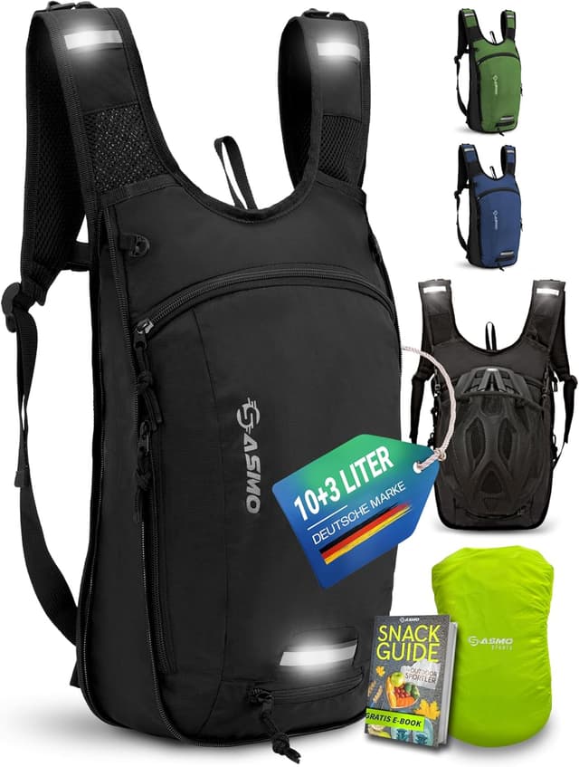 Detalle de SASMO® Fahrradrucksack 10+3 l mit Thermofach & Helmnetz – MTB Trinkrucksack mit Regenschutz