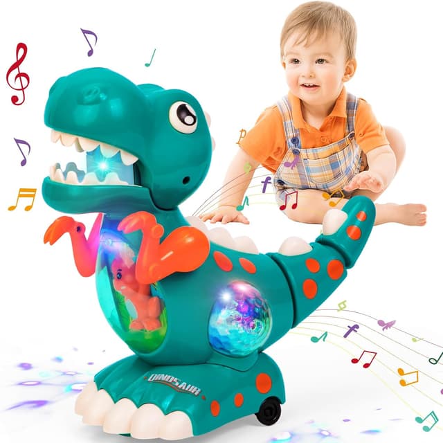 Detalle de Thedttoy Musical Light Crawling Walking Dinosaur Toy (Green) for Baby Boys & Girls