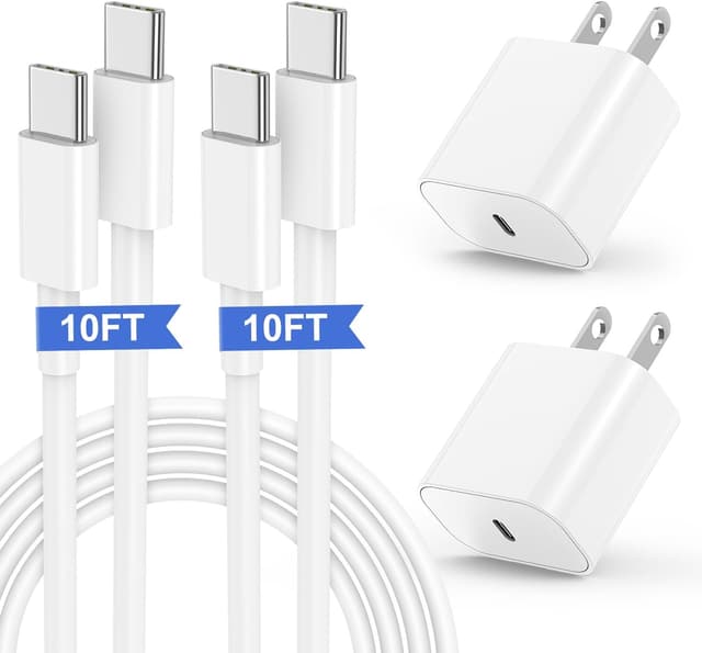 Detalle de 20W Fast Charger & 10ft USB-C to USB-C Cable (Type C) for iPhone 17/16/15, iPad—Wall Plug Adapter Cube Brick