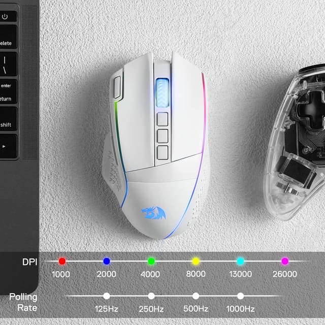Detalle 2 de Redragon M991 Wireless Gaming Mouse (White) with Rapid Fire key, 9 macro buttons and 26000 DPI