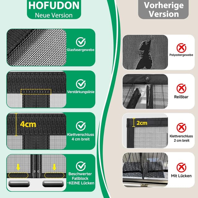 Detalle 2 de HOFUDON Fliegengitter Balkontür mit Magnetverschluss 90x200 cm – durchgehende Magnetleiste, ohne Bohren