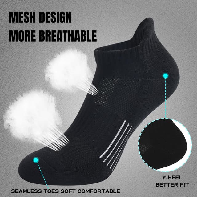 Detalle de ILovDaisy Trainer Running Socks for Women (5 Pairs) – Ankle Cushioned, Breathable Low-Cut Sports Socks