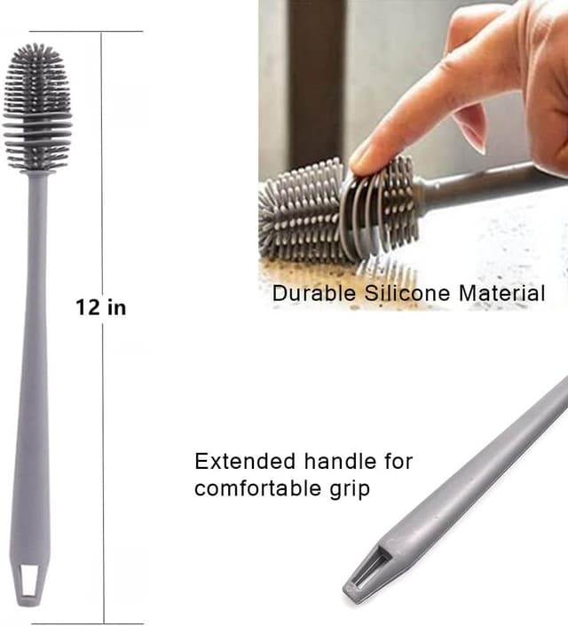 Detalle de Long Handle Soft Silicone Baby Bottle Brush (Grey) for Bottles, Glass Cups & Thermoses