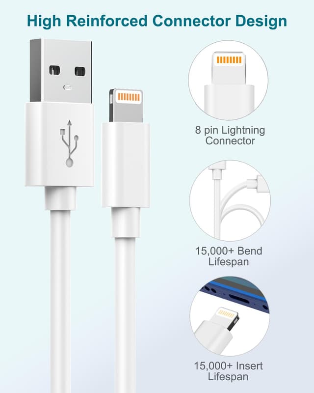 Detalle de Poutek Cavo Lightning MFi certificato 1 m (2 pezzi) per iPhone e iPad