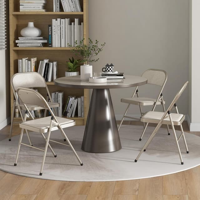 Thumbnail 6 de HOMCOM lot de 4 chaises pliantes d’intérieur en lin et acier (45 x 46 x 78 cm) – Beige