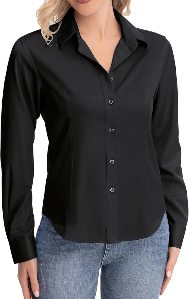 Detalle de J.VER Bluse Damen Casual Business – Stretch Button-Down Langarm mit Kragen