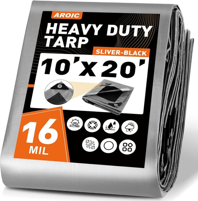 Detalle de AROIC 10x20FT Heavy Duty Waterproof Tarps (16 Mil) – Tear-Resistant, UV-Resistant Multipurpose Cover