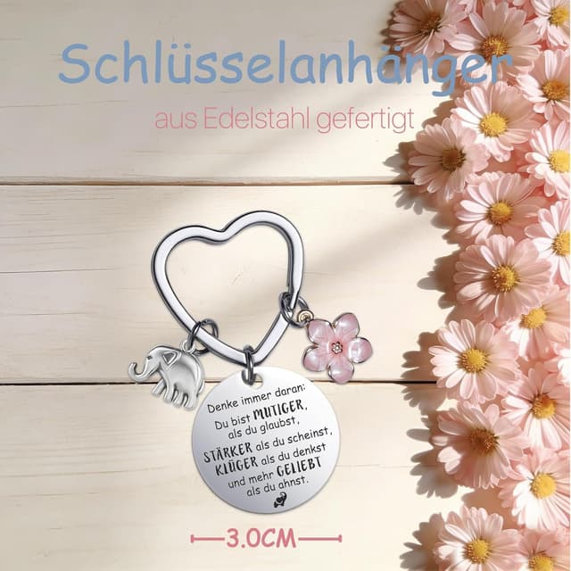 Detalle 1 de Farbeele Positive Elefant mit Glücksbringer Schlüsselanhänger – Mutmacher Geschenk zum Verschenken