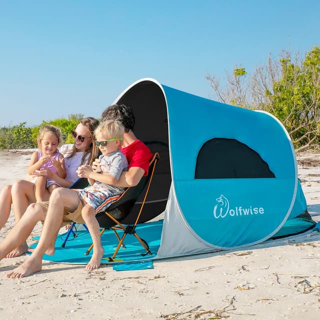 Detalle de Wolfwise Tenda pop-up istantanea per 3-4 persone UPF 50+ Spiaggia, riparo dal sole portatile 220x145x120 cm (Blu/Nero)