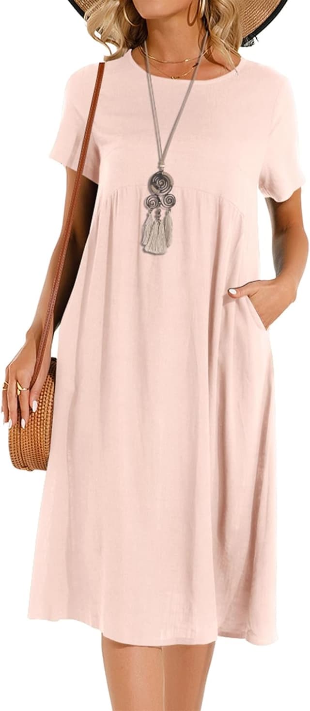 Detalle de Tincini Sommerkleid Damen aus Leinen & Baumwolle – V-Ausschnitt Midikleid mit A-Linie