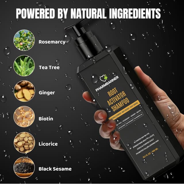 Detalle de Root Activator Shampoo for Men: Hair Growth Support, Sulfate-Free Herbal Formula with Cooling Sensation