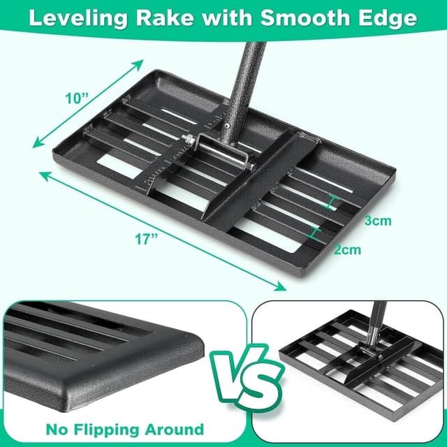 Detalle 2 de Rasenrechen Rasen-Nivellierrechen Metall, verstellbarer Griff 109–182 cm, glatte Kante, ca. 25 x 43 cm
