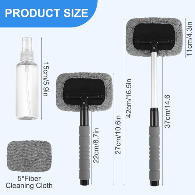 Detalle 2 de AMFUN 7-piece car windscreen cleaner kit with extendable telescopic handle and reusable microfiber pads