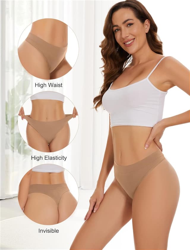 Detalle de VOENXE Nahtloser String Tanga Damen mit breitem Bund – 5er Pack High-Waist Sport Seamless Slip