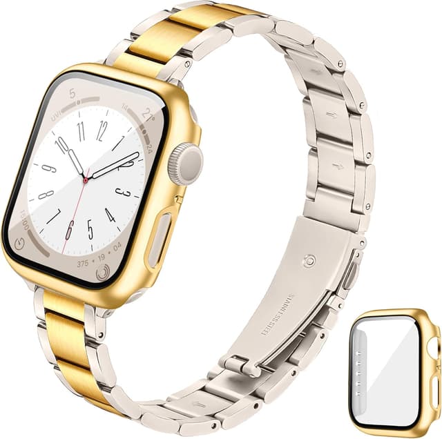 Detalle de G-ficu Slim Metal Straps with Case for 40mm–44mm Apple Watch (women’s stainless steel band with screen protector)