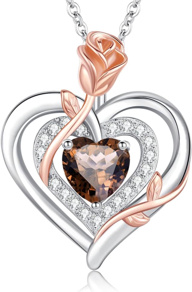 Thumbnail 6 de LAVUMO Collier femme Argent sterling 925 et laiton : pendentif double cœur rose avec pierre de naissance