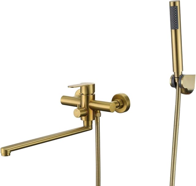 Detalle de HomeLava Rubinetto per vasca da bagno con doccetta e tubo doccia da 1,5 m, oro spazzolato