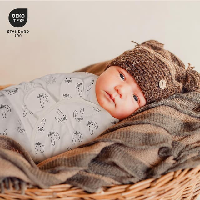 Detalle de GLLQUEN BABY Baby Swaddle Wraps (0–3 months), Oeko-Tex 100 organic cotton, 3-pack (Bunny Land)