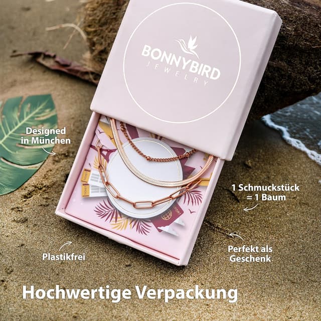 Detalle de BONNYBIRD Premium Edelstahl-Armband-Set Damen „BonnyShine“ in Silber, Gold & Roségold – 100% wasserfest
