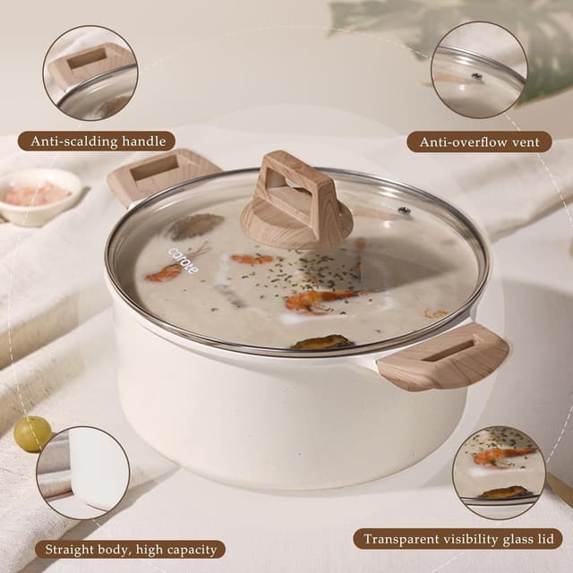 Thumbnail 5 de CAROTE 6 Qt Nonstick Stock Pot with Lid (White Granite), PFOA-Free 6 Quart Sauce & Soup Casserole