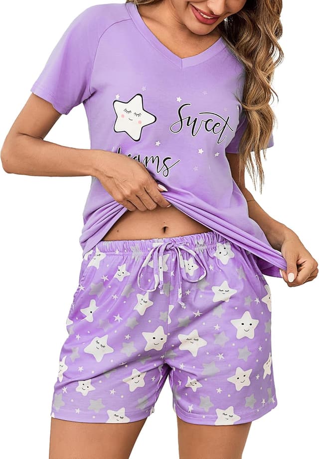 Thumbnail 6 de Schlafanzug Damen Kurz V-Ausschnitt 95% Baumwolle