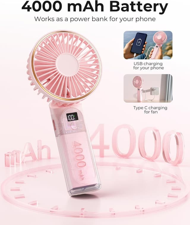Detalle 2 de TUNISE TUNISE Handheld Portable Fan (4000mAh) with LED display, 180° adjustable rechargeable