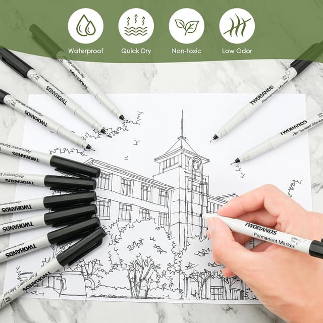 Detalle de TWOHANDS Set di 12 marcatori permanenti punta ultra fine 0,5 mm (neri) 21618