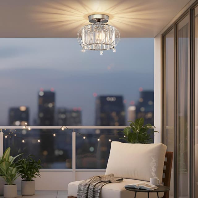 Thumbnail 6 de ANWIO Lustre en cristal moderne argenté E27 pour cuisine et salon Ø280 mm