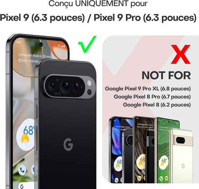 Detalle de Coque magnétique ultra-mince TAURI pour Google Pixel 9 / Pixel 9 Pro compatible MagSafe (noir)