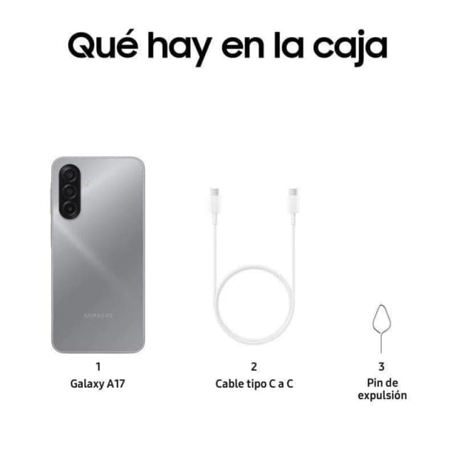 Detalle de Samsung Galaxy A17 LTE (4GB/128GB) con pantalla Super AMOLED de 6,7" y batería de 5.000 mAh en gris