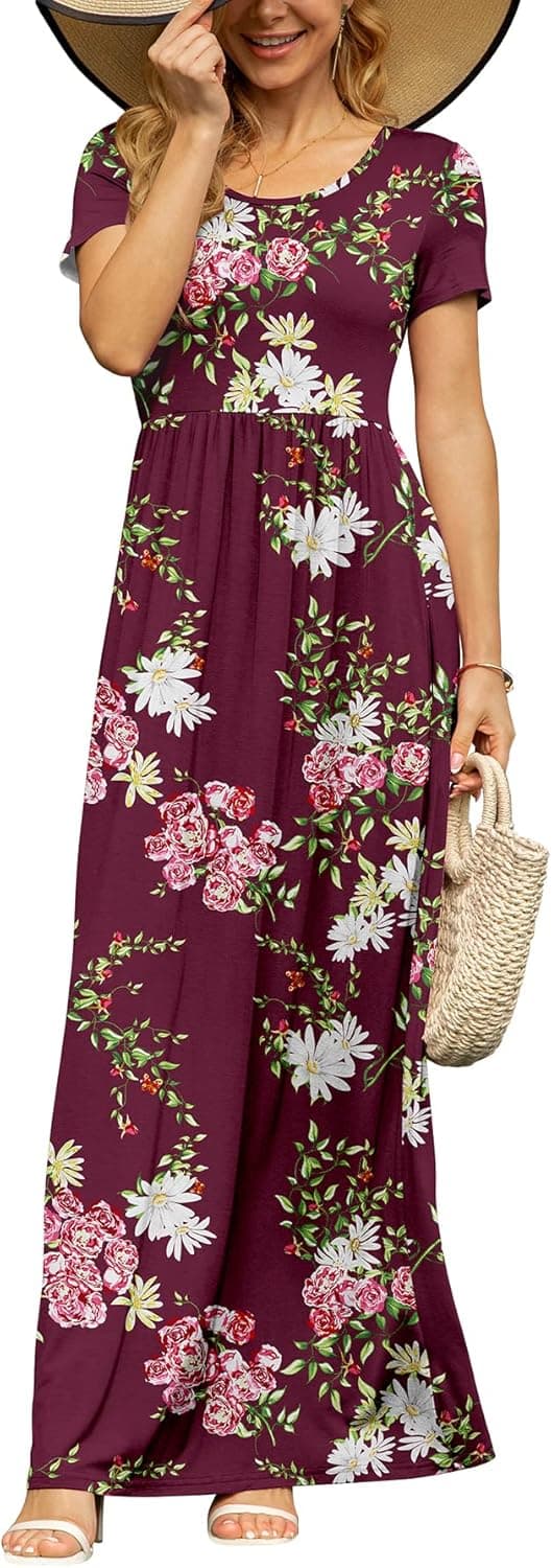 Detalle de DB MOON Womens 2026 Summer Maxi Dress (Empire Waist, Pockets, Short Sleeve)