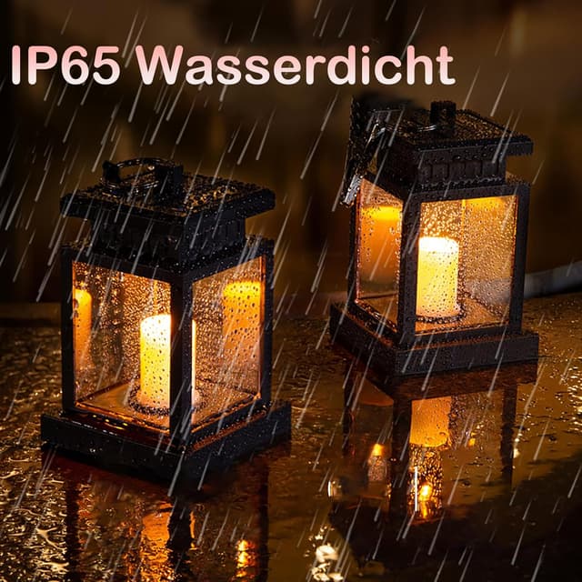 Detalle de Tceapoo Solar-Laterne außen mit LED-Kerze (2er-Set) – wasserdicht, warmweißes Flackern für Balkon, Terrasse & Garten