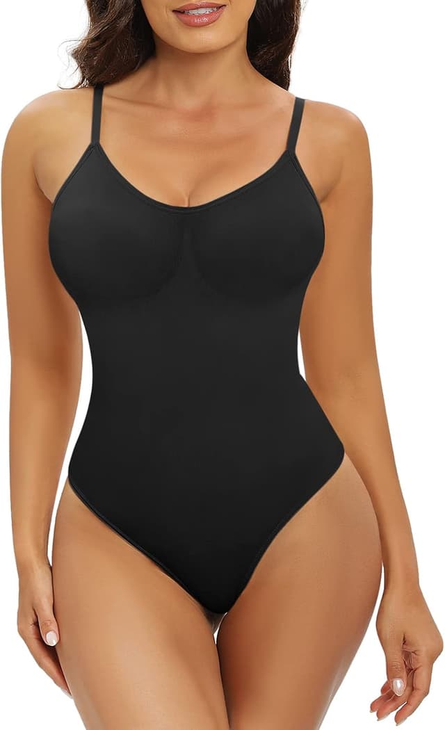 Detalle de Body gainant femme Tuopuda « Ventre plat » à fines bretelles et col en V