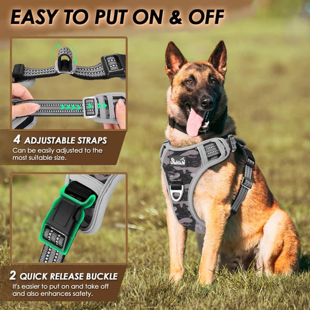 Thumbnail 6 de Eyein No Pull Dog Harness Large (Camo Grey) – front clip control, padded handle & reflective straps