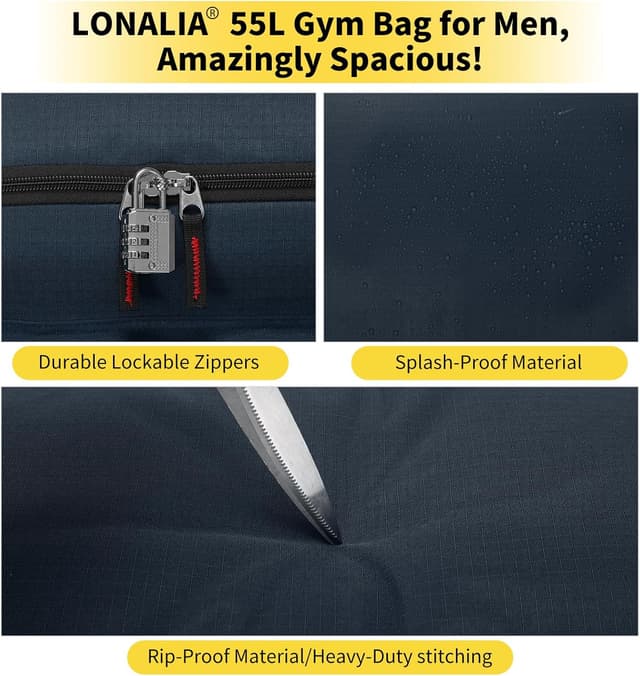 Detalle de LONALIA 55L duffle bag 22 inch gym travel