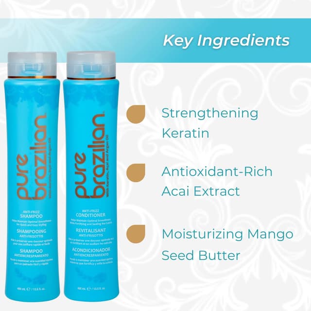Detalle de Pure Brazilian Anti-Frizz Daily Shampoo & Conditioner Duo (Salt-Free, Color Safe)