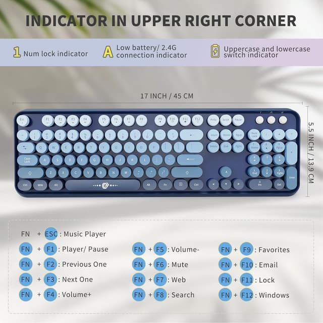 Detalle de FOPETT Wireless Keyboard and Mouse Combo (2.4G) with 104-Key Retro Typewriter Style Keys