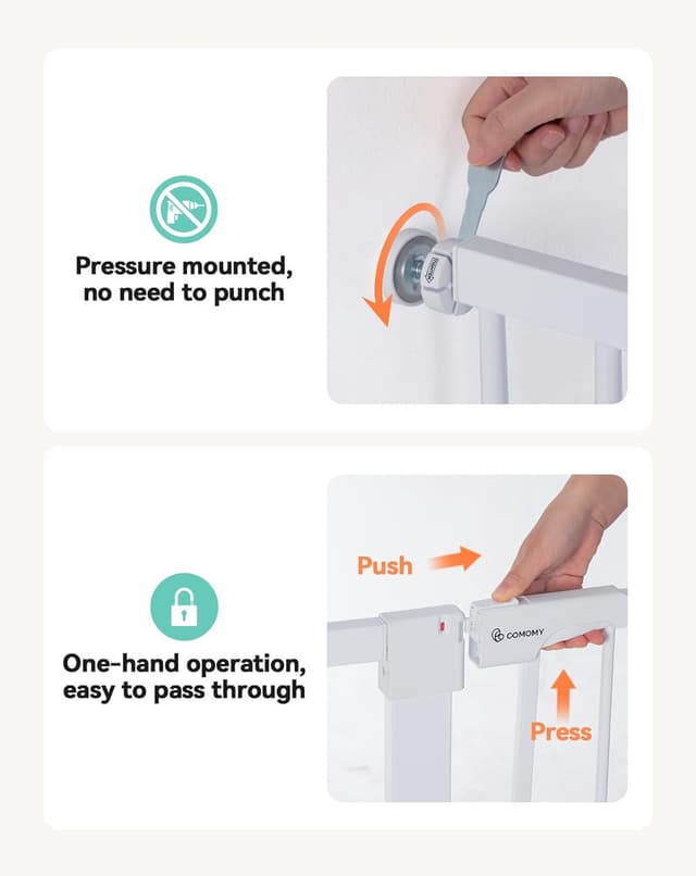Detalle de COMOMY Türschutzgitter Extra Hoch (91,5 cm) – 75–103 cm passend, ohne Bohren, weiß