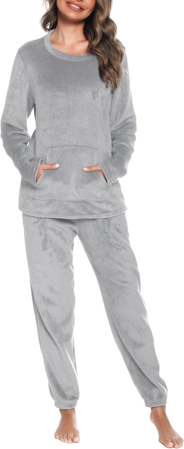 Detalle de Lovasy Women’s Fluffy Fleece Hooded Pyjama Set with Pockets (Winter Warm)