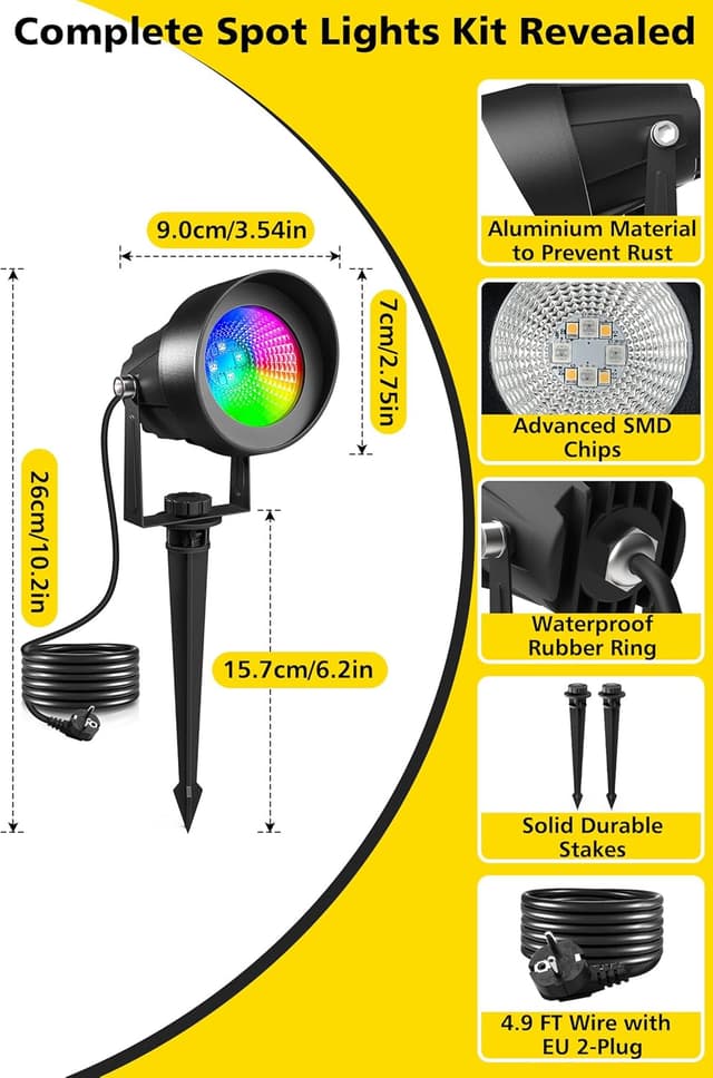 Thumbnail 6 de T-SUN 6 Pezzi Faretto RGB da Giardino con Telecomando e controllo Bluetooth