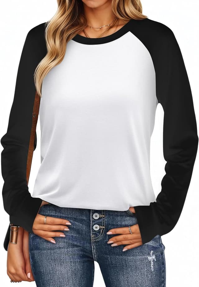 Detalle 2 de Desol Women’s OOTD versatile colour block long sleeve raglan top with crew neck
