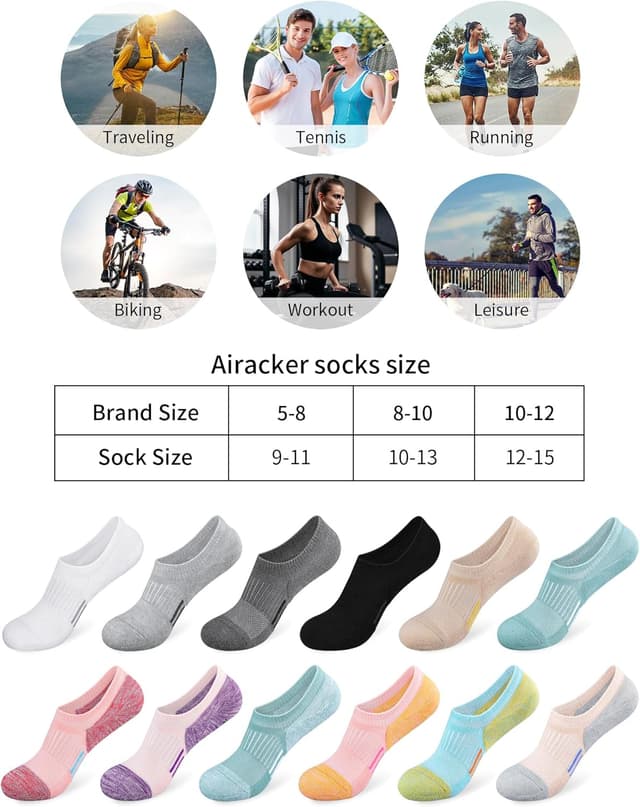 Detalle de Airacker No-Show Socks for Women (6 Pairs) – Athletic Cushioned Low Cut Running Ankle Socks