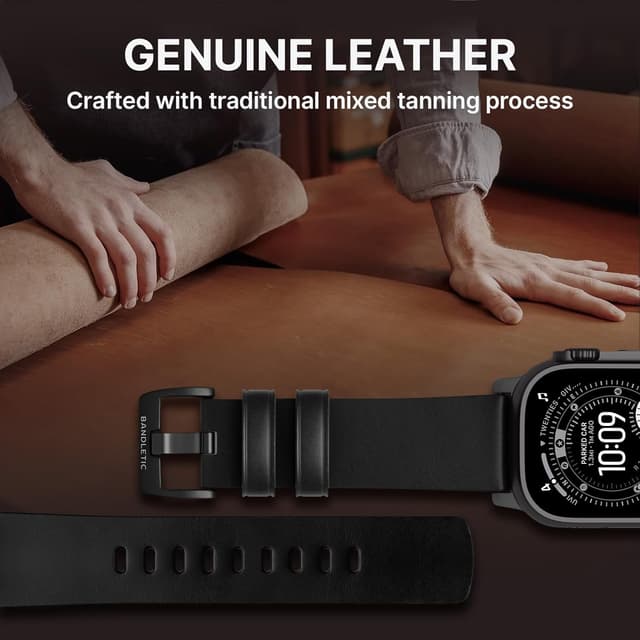 Detalle de Bandletic Genuine Leather Straps with 316L Stainless Steel Connector for Apple Watch Ultra 3/2/1 & Series 11–3 (49–42mm)