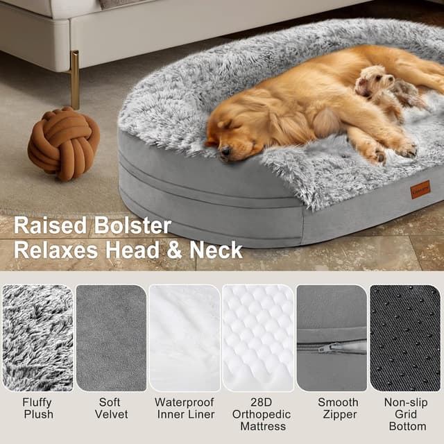 Thumbnail 6 de Gimars Orthopädisches Hundebett XL (9,5 cm), 28D Eierkarton-Schaum mit waschbarem Plüschbezug